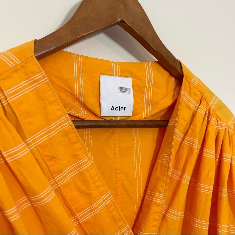 Acler Wyatt Blouse Orange White Stripe Wrap Puff Sleeve Tie Size 2 - Picture 3 of 10